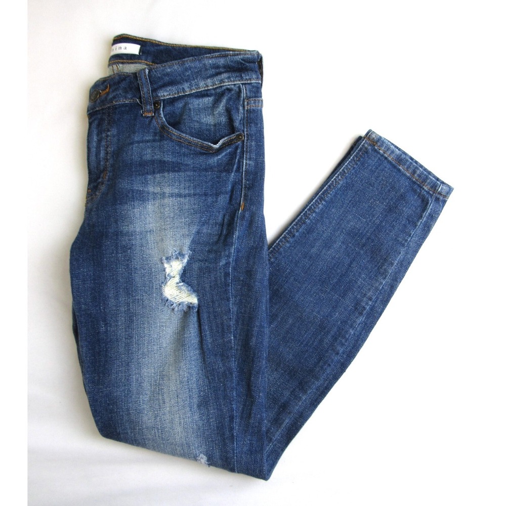 Women's Eunina Jeans Ava Low Rise Zipper Skinny Ankle Destroyed Size 27